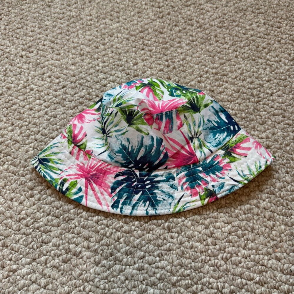 Kids Tropical Leaf Print Bucket Hat Pink Green Blue White Sun Hat OSFM